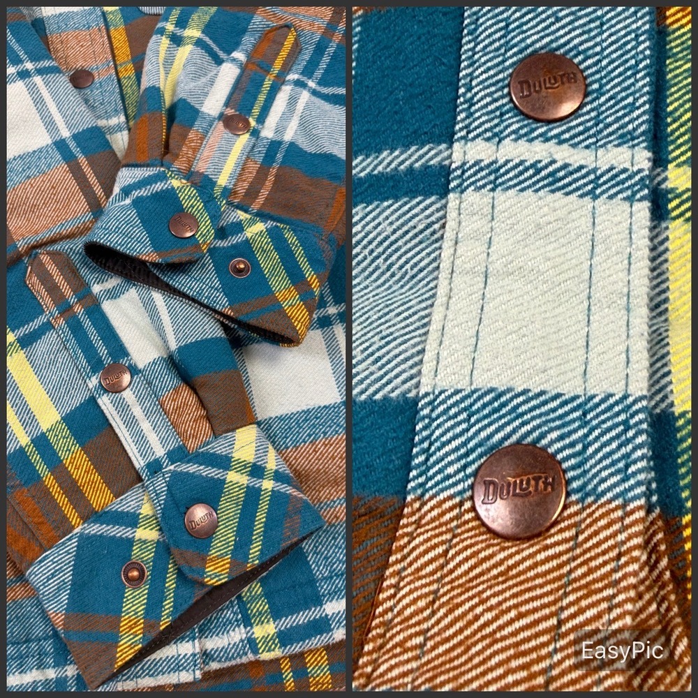 Duluth Trading Co Womens XL Quilted Flannel Shirt Jacket Plaid Teal - Picture 3 of 9